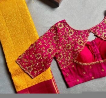 Hand Embroidered Silk Saree Blouse: Pink Zardosi Maggam Work