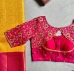 Hand Embroidered Silk Saree Blouse: Pink Zardosi Maggam Work