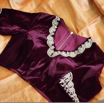 pure velvet hand embroidery blouse/v neck maggam blouse/red zardosi blouse/velvet hand embroidered blouse/purple velvet ready made blouse