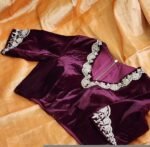 pure velvet hand embroidery blouse/v neck maggam blouse/red zardosi blouse/velvet hand embroidered blouse/purple velvet ready made blouse