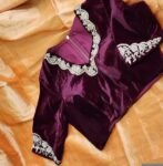 pure velvet hand embroidery blouse/v neck maggam blouse/red zardosi blouse/velvet hand embroidered blouse/purple velvet ready made blouse