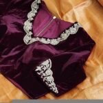 pure velvet hand embroidery blouse/v neck maggam blouse/red zardosi blouse/velvet hand embroidered blouse/purple velvet ready made blouse