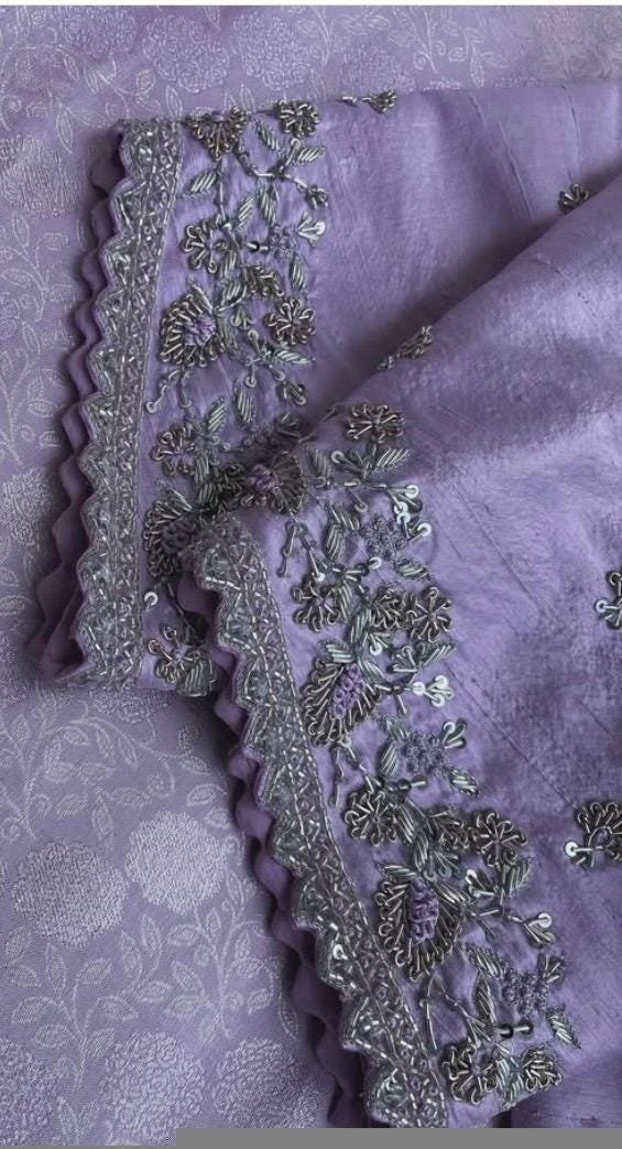 Lavender hand embroidery blouse/saree maggam work blouse/hand embroidery saree blouse/hand embroidered blouse/lavender ready made blouse usa
