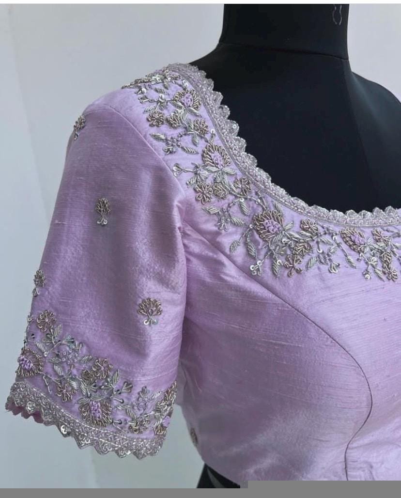 Lavender hand embroidery blouse/saree maggam work blouse/hand embroidery saree blouse/hand embroidered blouse/lavender ready made blouse usa