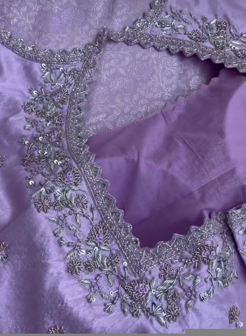 Lavender hand embroidery blouse/saree maggam work blouse/hand embroidery saree blouse/hand embroidered blouse/lavender ready made blouse usa