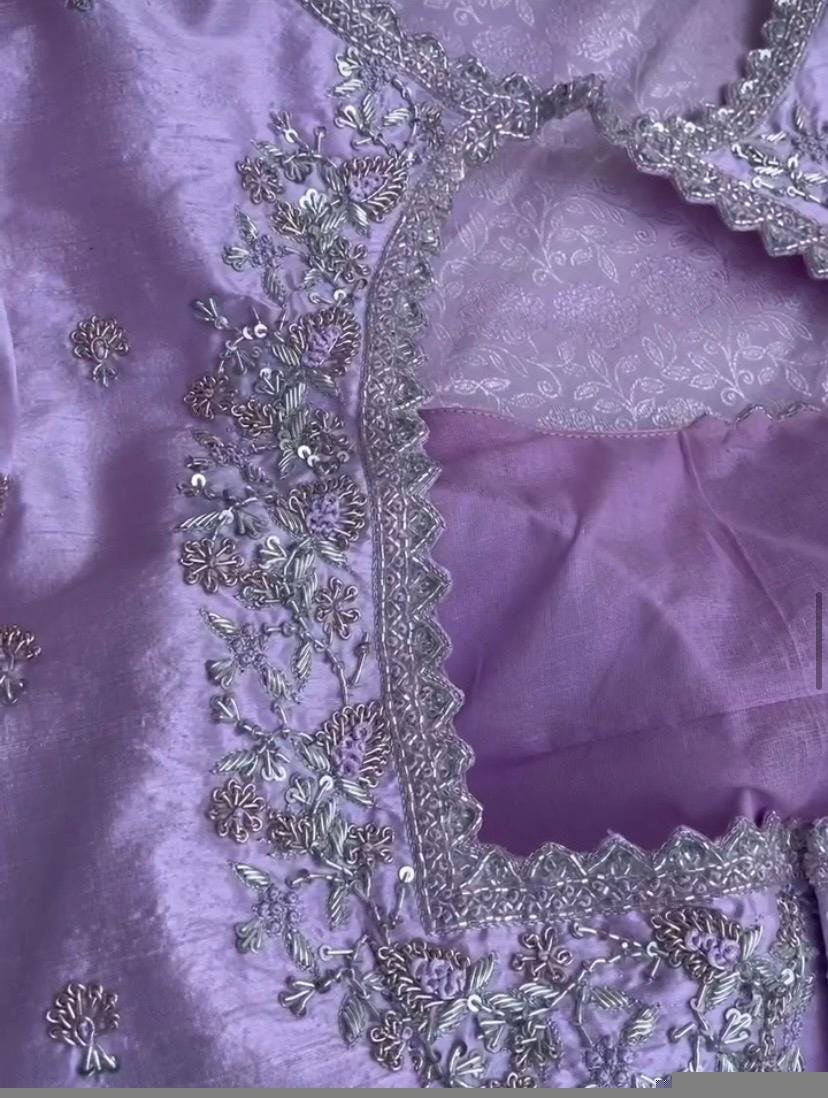Lavender hand embroidery blouse/saree maggam work blouse/hand embroidery saree blouse/hand embroidered blouse/lavender ready made blouse usa