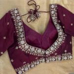 pure silk hand embroidery blouse/saree maggam blouse/dark pink zardosi blouse/hand embroidered blouse/plum color ready made blouse zardosi