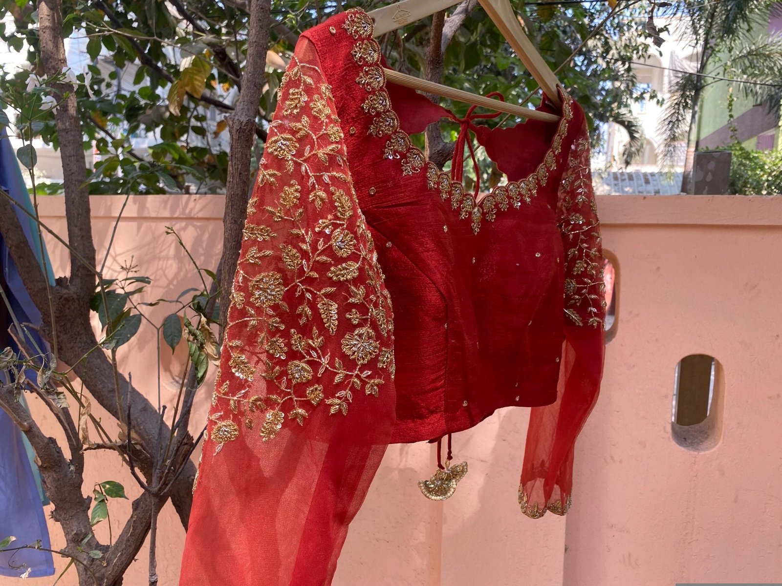 Rust orange hand embroidery blouse/saree maggam blouse/pure silk zardosi blouse/red embroidered blouse/orange red maggam full sleeve blouse