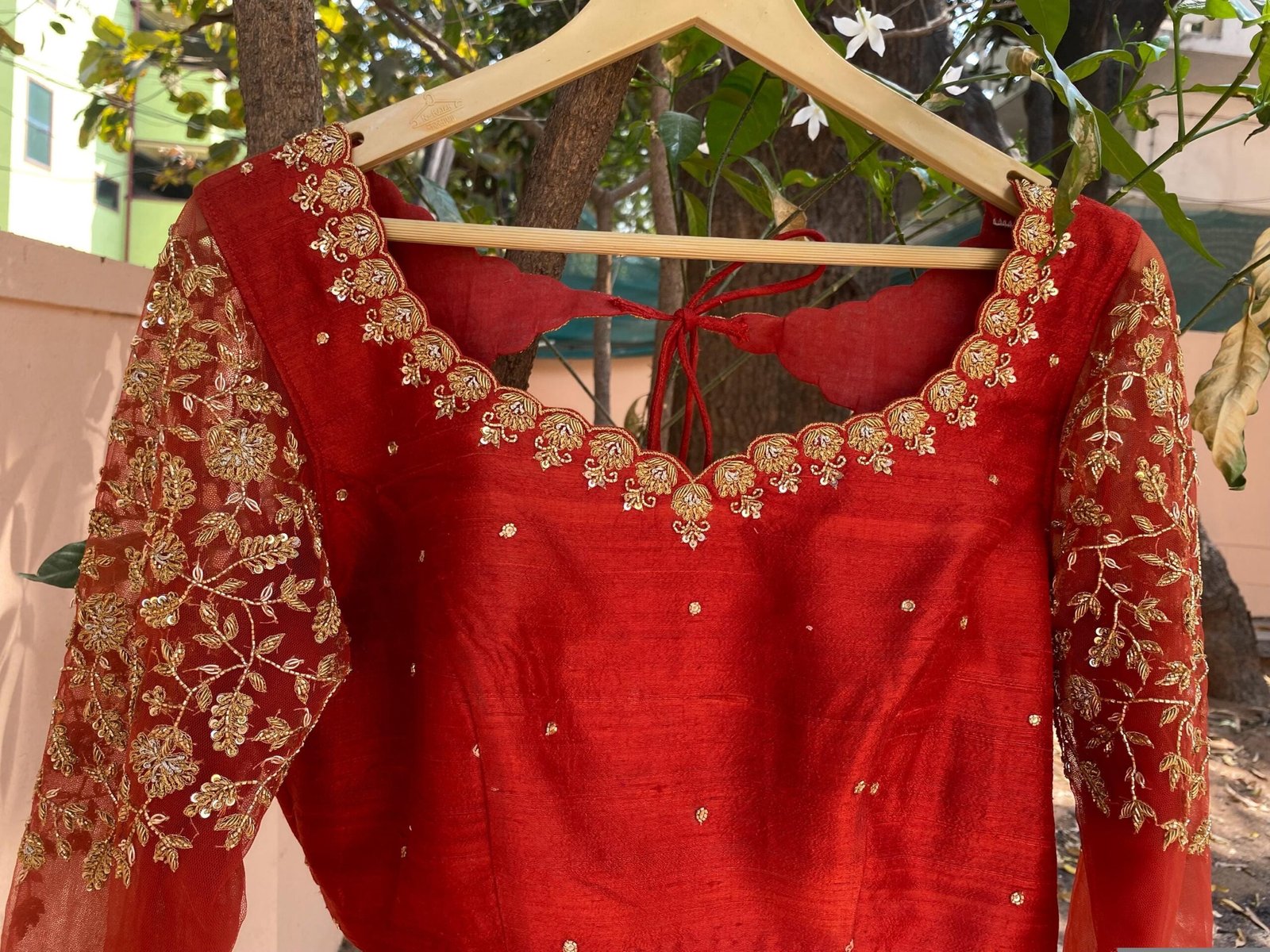 Rust orange hand embroidery blouse/saree maggam blouse/pure silk zardosi blouse/red embroidered blouse/orange red maggam full sleeve blouse