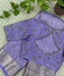 Lavender Hand Embroidered Saree Blouse: Raw Silk Zardosi Maggam Work