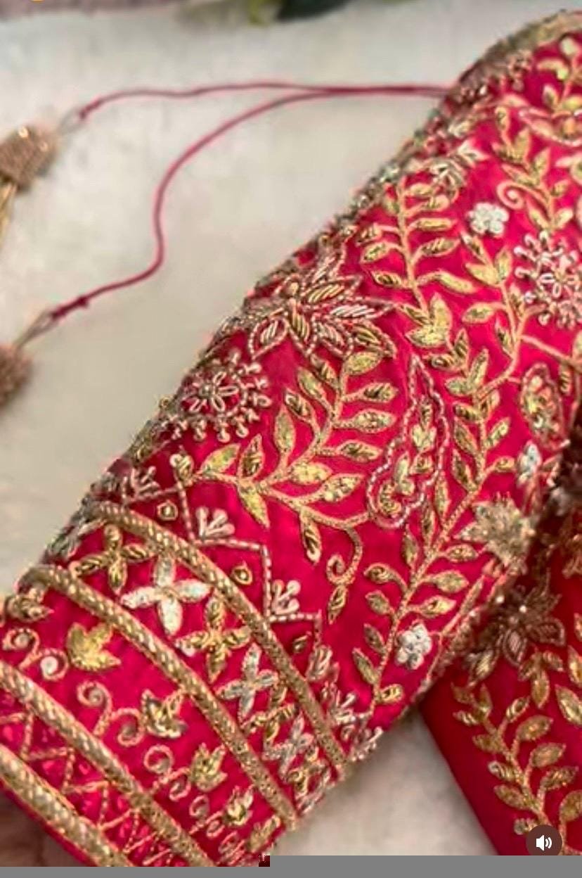 pure silk hand embroidery bridal blouse/maggam blouse/pink bridal work blouse/pink hand embroidered blouse/heavy embroidery wedding blouse
