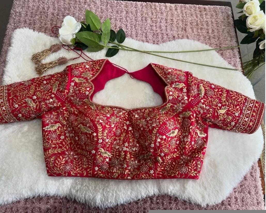 pure silk hand embroidery bridal blouse/maggam blouse/pink bridal work blouse/pink hand embroidered blouse/heavy embroidery wedding blouse