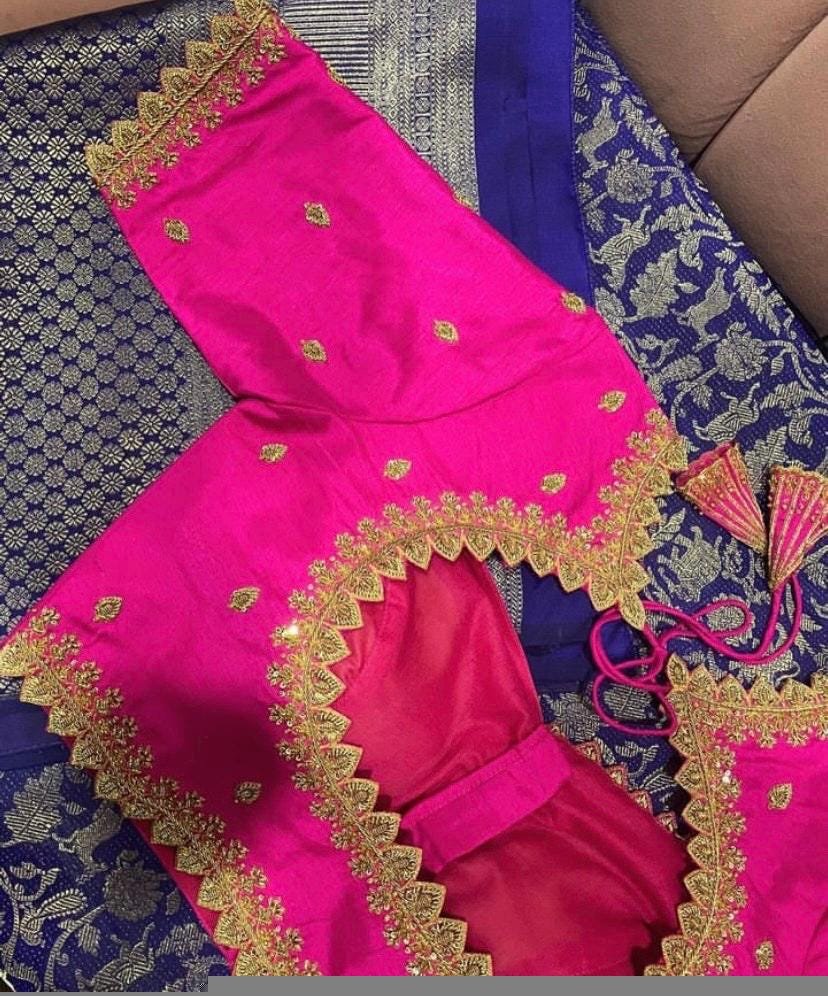 pure silk red hand embroidery blouse/saree maggam blouse/raw silk zardosi blouse/pink hand embroidered blouse/ready made blouse zardosi