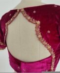 pure velvet hand embroidery blouse /modern saree maggam blouse/hot pink zardosi blouse/hand embroidered blouse/pink velvet ready made blouse