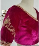 pure velvet hand embroidery blouse /modern saree maggam blouse/hot pink zardosi blouse/hand embroidered blouse/pink velvet ready made blouse