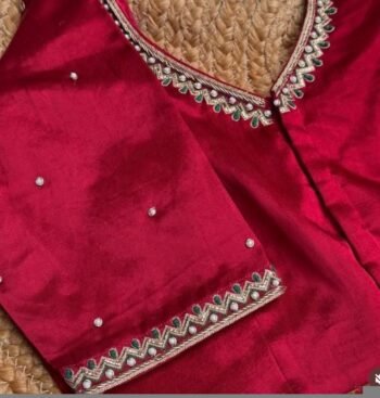 pure silk hand embroidery blouse/saree maggam blouse/red zardosi blouse/red hand embroidered moderblouse/red ready made blouse zardosi