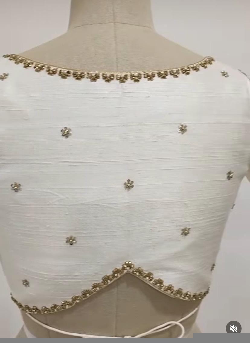 pure silk hand embroidery blouse/cream saree maggam blouse/raw silk zardosi blouse/hand embroidered blouse/cream ready made blouse zardosi