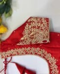 Pure Silk Hand Embroidered Saree Blouse: Red Zardosi Maggam Blouse