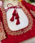 Pure Silk Hand Embroidered Saree Blouse: Red Zardosi Maggam Blouse