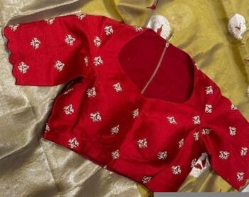 Hand Embroidered Zardosi Blouse: Dark Red Silk Maggam Saree Blouse