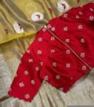 Hand Embroidered Zardosi Blouse: Dark Red Silk Maggam Saree Blouse