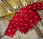 Hand Embroidered Zardosi Blouse: Dark Red Silk Maggam Saree Blouse