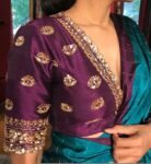 pure silk hand embroidery blouse/saree maggam blouse/dark pink zardosi blouse/hand embroidered blouse/plum color ready made blouse zardosi