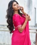 Pink satin chiffon silk saree with hand Embroidered blouse/hand embroidered saree with ready blouse|sarees USA|hotpink embroidery silk saree