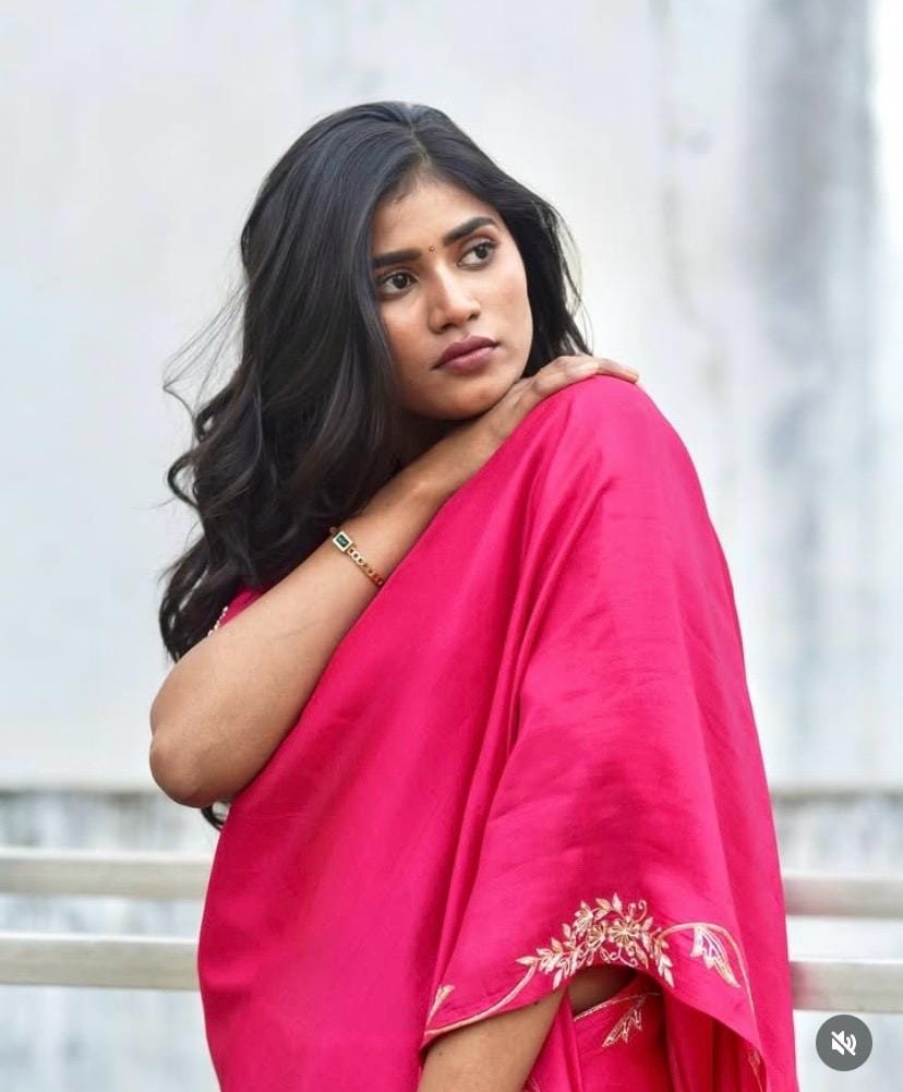 Pink satin chiffon silk saree with hand Embroidered blouse/hand embroidered saree with ready blouse|sarees USA|hotpink embroidery silk saree