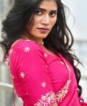 Pink satin chiffon silk saree with hand Embroidered blouse/hand embroidered saree with ready blouse|sarees USA|hotpink embroidery silk saree