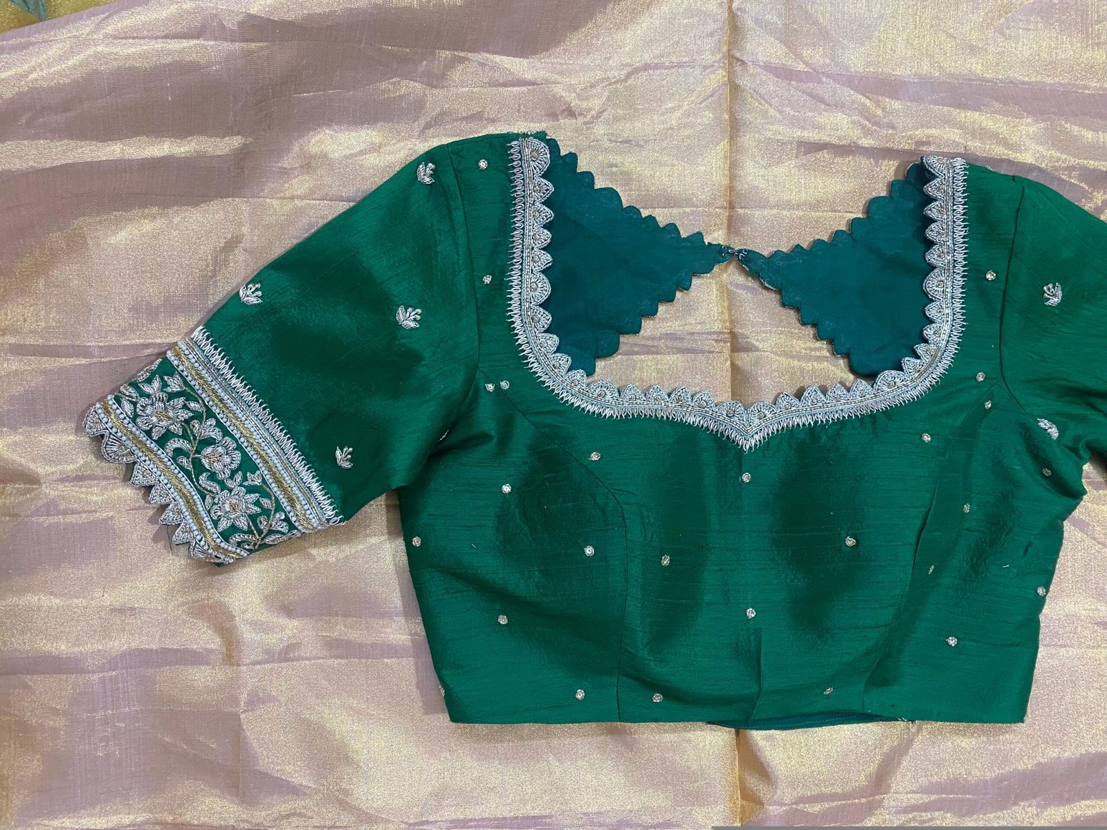 pure silk hand embroidery blouse/saree maggam blouse/green zardosi blouse/hand embroidered moderblouse/green ready made blouse zardosi usa