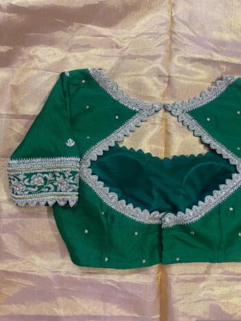pure silk hand embroidery blouse/saree maggam blouse/green zardosi blouse/hand embroidered moderblouse/green ready made blouse zardosi