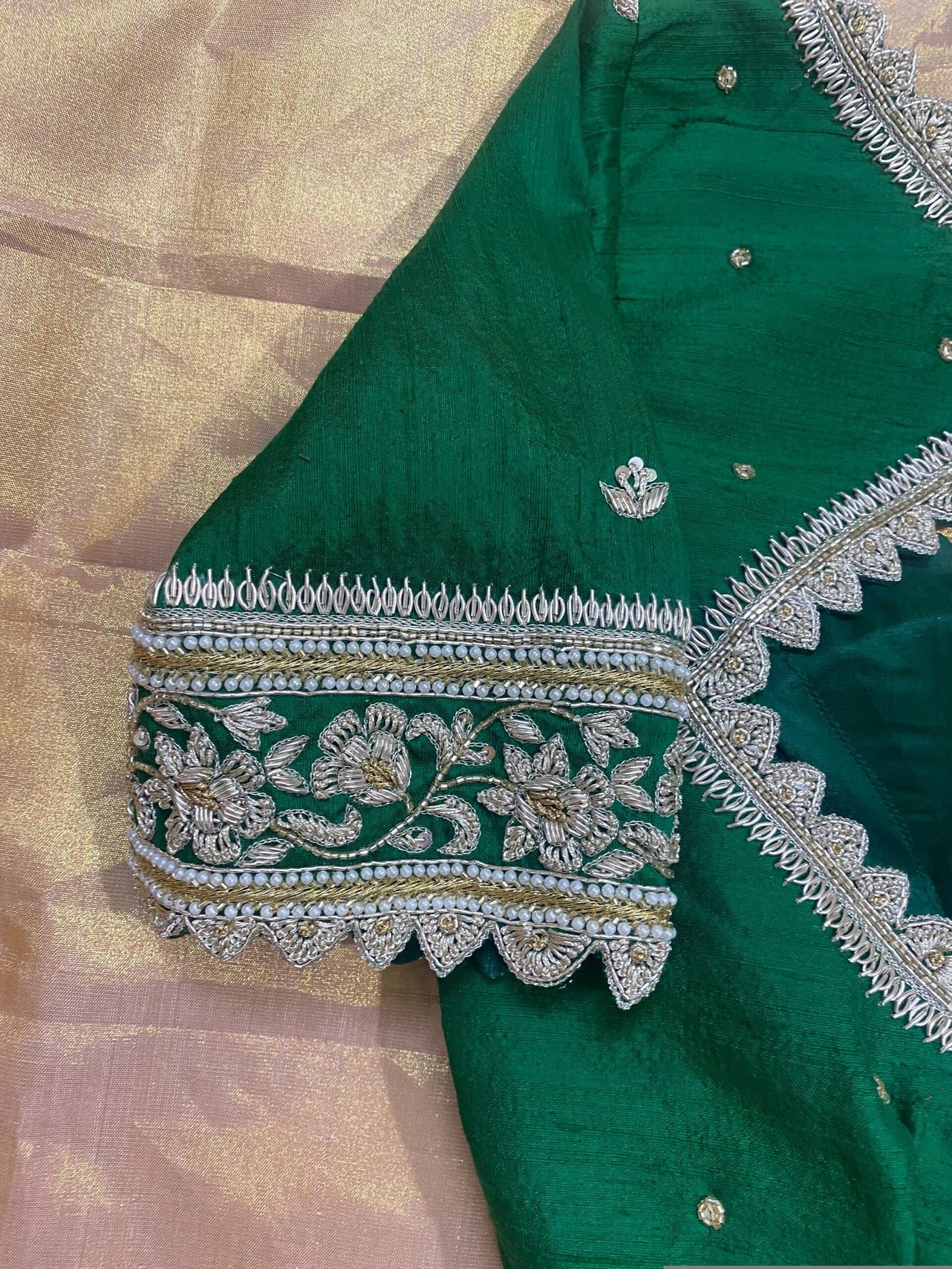 pure silk hand embroidery blouse/saree maggam blouse/green zardosi blouse/hand embroidered moderblouse/green ready made blouse zardosi usa