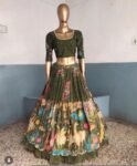 Women’s pure kalamkari lehenga set/crop top lehenga/green Hand painted lehenga USA/wedding lehenga USA/kalamkari lehenga set/mehendi outfit
