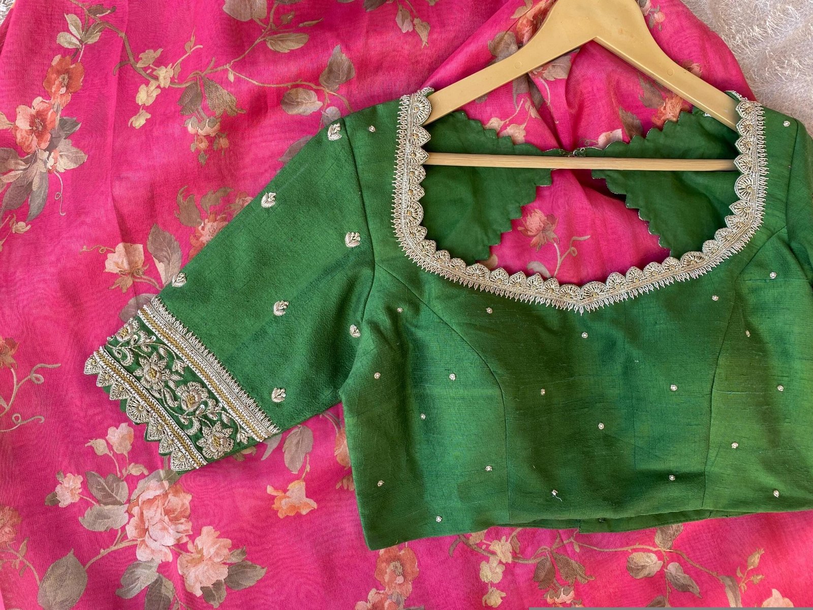 pure silk hand embroidery blouse/saree maggam blouse/green zardosi blouse/hand embroidered moderblouse/green ready made blouse zardosi usa
