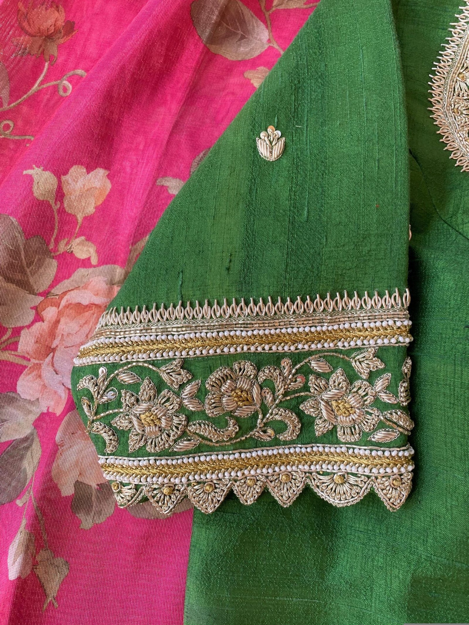 pure silk hand embroidery blouse/saree maggam blouse/green zardosi blouse/hand embroidered moderblouse/green ready made blouse zardosi usa