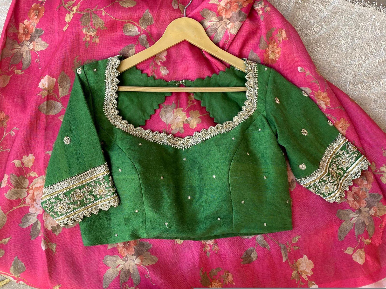 pure silk hand embroidery blouse/saree maggam blouse/green zardosi blouse/hand embroidered moderblouse/green ready made blouse zardosi usa