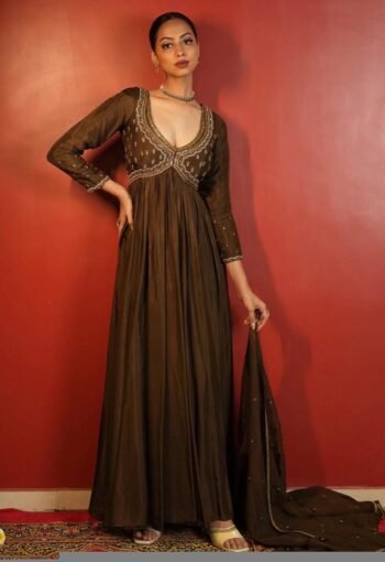 Hand embroidered green Anarkali/festive anarkali suit with dupatta/green designer anarkali gown green anarkali/Zardosi hand work dress