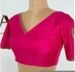 Pink pure silk hand embroidery blouse/readymade maggam blouse/pink saree blouse/ hand embroidered blouse /ready made handmade blouse zardosi