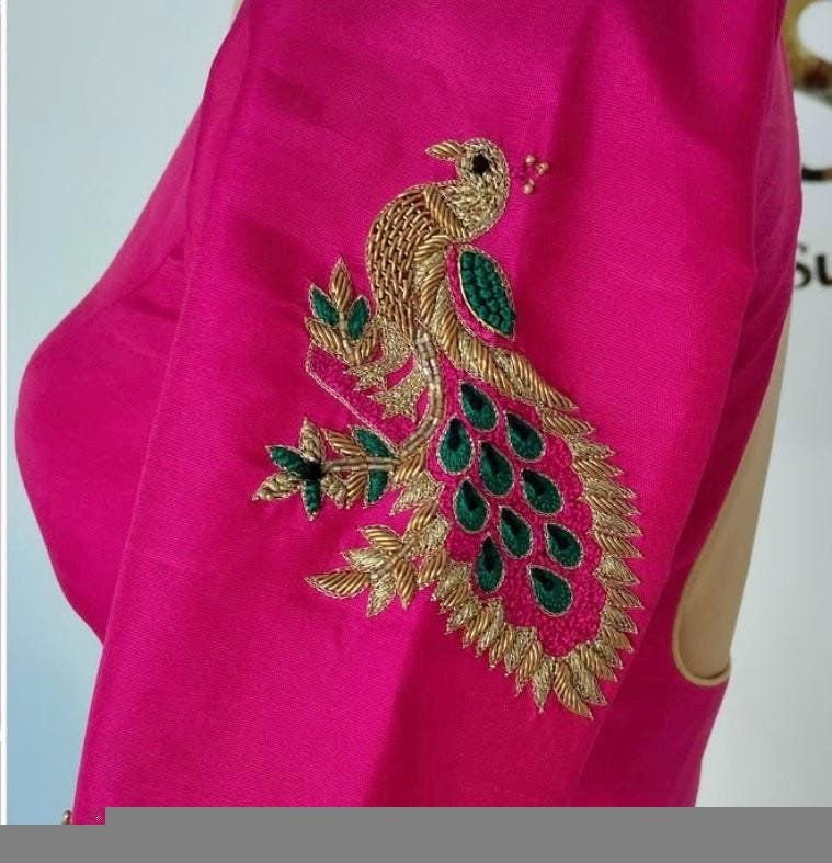 Pink pure silk hand embroidery blouse/readymade maggam blouse/pink saree blouse/ hand embroidered blouse /ready made handmade blouse zardosi