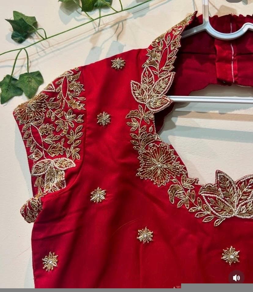 pure silk hand embroidery blouse/saree maggam blouse/red zardosi blouse/dark red hand embroidered blouse/red ready made blouse zardosi usa