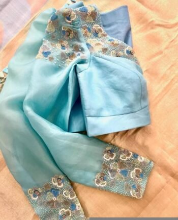 Ice blue hand embroidery blouse/saree maggam blouse/pure silk zardosi blouse/blue hand embroidered blouse/heavy maggam full sleeve blouse us