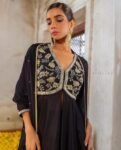 Hand Embroidered Black Anarkali Suit/chanderi Silk dress, georgette Dupatta, Indian Gown,black cocktail dress,Indian kurta pyjama, black ana