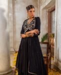 Hand Embroidered Black Anarkali Suit/chanderi Silk dress, georgette Dupatta, Indian Gown,black cocktail dress,Indian kurta pyjama, black ana