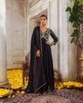 Hand Embroidered Black Anarkali Suit/chanderi Silk dress, georgette Dupatta, Indian Gown,black cocktail dress,Indian kurta pyjama, black ana
