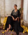 Hand Embroidered Black Anarkali Suit/chanderi Silk dress, georgette Dupatta, Indian Gown,black cocktail dress,Indian kurta pyjama, black ana
