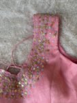 Hand Embroidered Silk Blouse: Light Pink Modern Maggam, Sleeveless