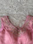 Hand Embroidered Silk Blouse: Light Pink Modern Maggam, Sleeveless