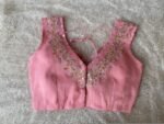 Hand Embroidered Silk Blouse: Light Pink Modern Maggam, Sleeveless