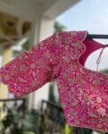 pure silk hand embroidery bridal blouse/maggam blouse/pink bridal work blouse/pink hand embroidered blouse/heavy embroidery wedding blouse